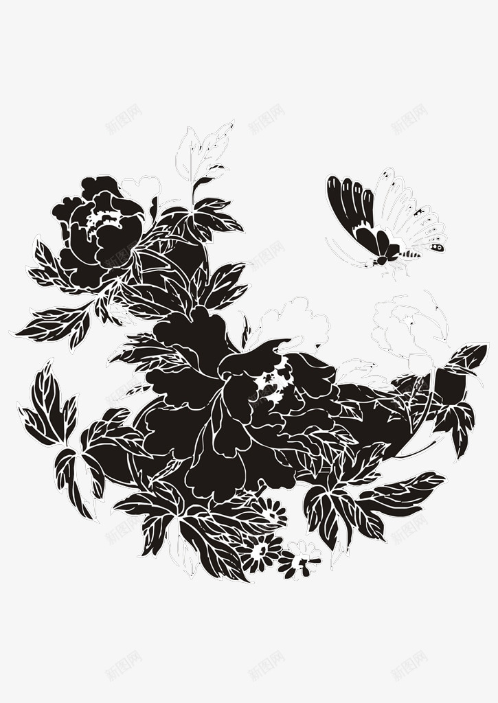 黑色花朵图标png_新图网 https://ixintu.com 手绘 昆虫 树叶 植物 翅膀 花朵 蝴蝶 装饰 触角 黑白