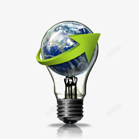电灯里的地球png免抠素材_新图网 https://ixintu.com 地球 环保 电灯 绿色箭头 装饰