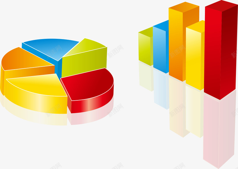 手绘立体数据图标png_新图网 https://ixintu.com 扇形图 手绘 柱状图 立体 饼状图