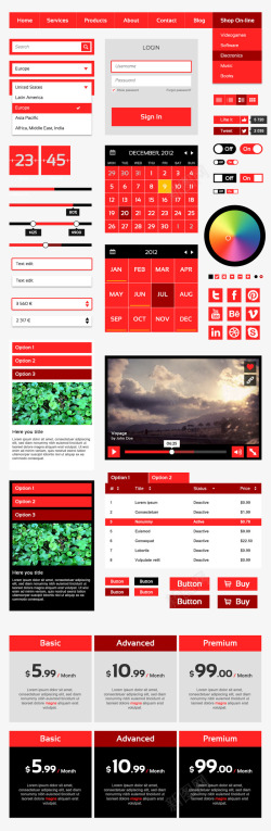 红色UI工具包合集素材