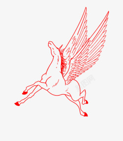 红色飞跃长翅膀的马匹手绘图高清图片