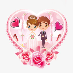 新婚心形粉色心形相框里的卡通佳人高清图片