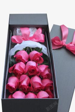 粉红花盒玫瑰花盒高清图片