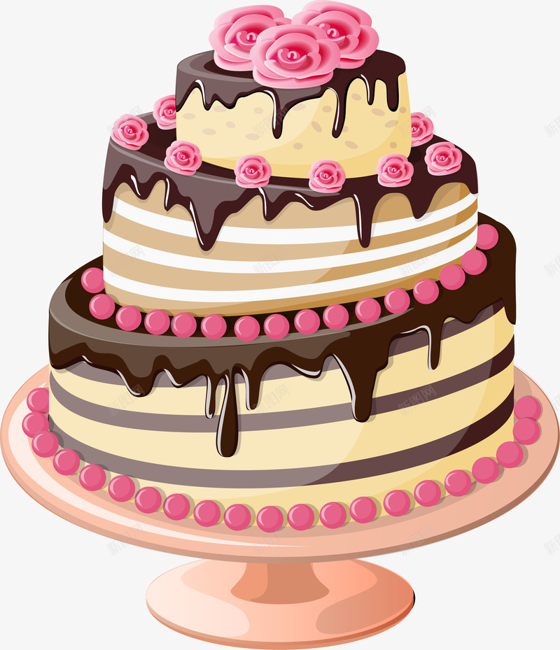 手绘三层生日蛋糕png免抠素材_新图网 https://ixintu.com 巧克力蛋糕 玫瑰蛋糕 甜品 生日蛋糕 美食