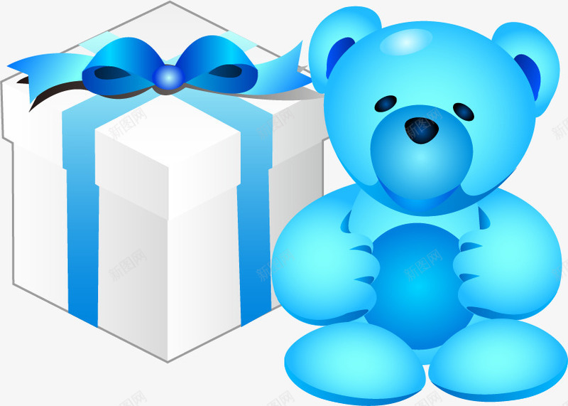 小熊和礼物盒png免抠素材_新图网 https://ixintu.com UI 卡通 手绘 盒子 礼物盒 蓝色小熊