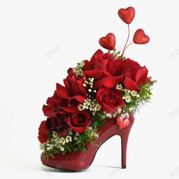 玫瑰花爱心红色高跟鞋png免抠素材_新图网 https://ixintu.com 爱心 玫瑰花 红色 红色高跟鞋 高跟鞋