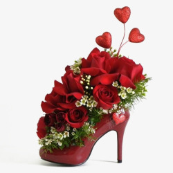 玫瑰花爱心红色高跟鞋素材