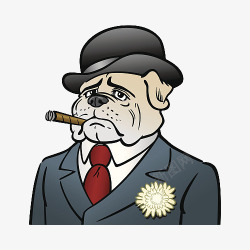 卡通严肃的狗狗先生抽雪茄插画免素材