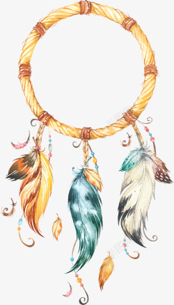 绳圈彩色吊着的手绘羽毛高清图片