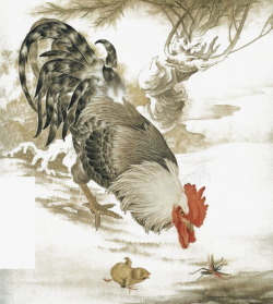 水墨画公鸡中国画高清图片