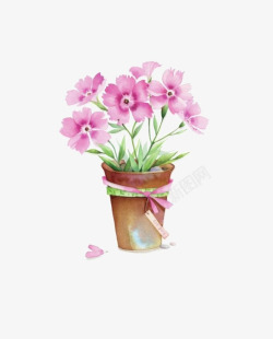 粉色花盆手绘花盆鲜花高清图片