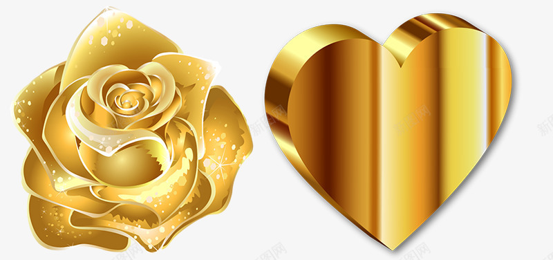 黄金玫瑰和黄金心形png免抠素材_新图网 https://ixintu.com 手绘 金子 黄金 黄金心形 黄金玫瑰