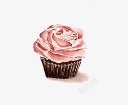 粉色小纸杯手绘甜品玫瑰翻糖蛋糕高清图片