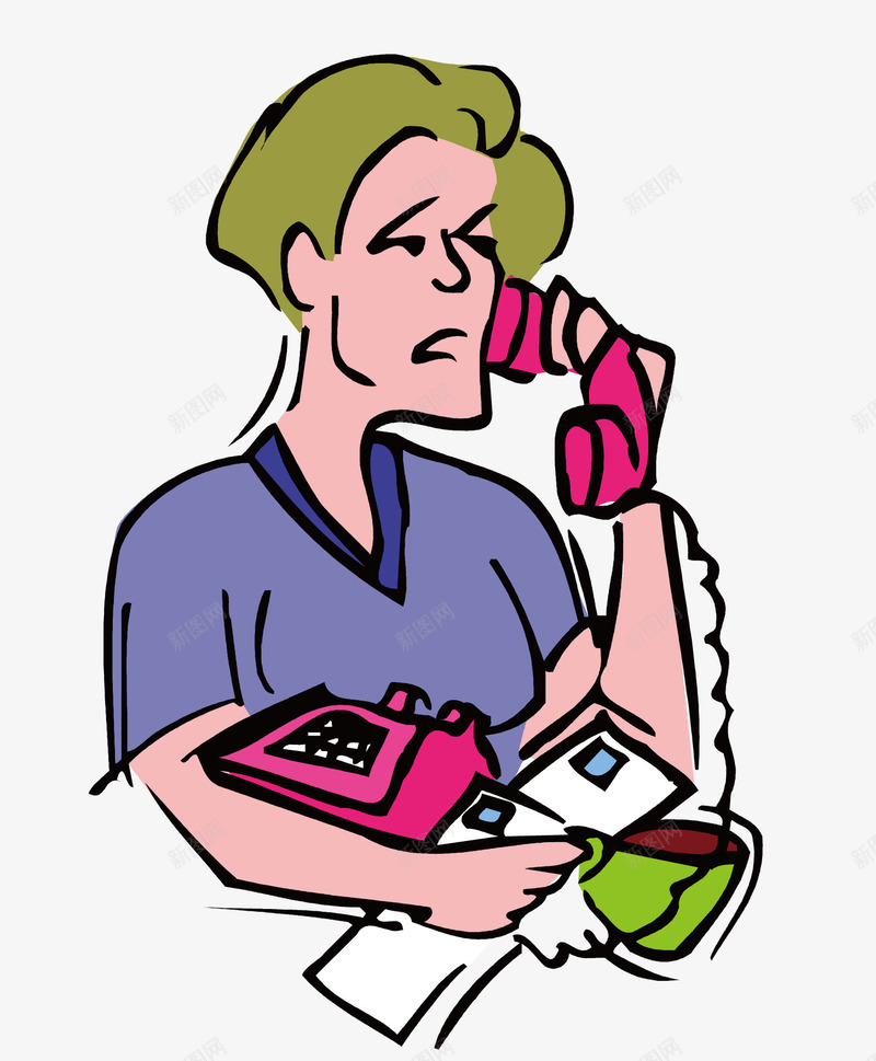 工作繁忙的人png免抠素材_新图网 https://ixintu.com 卡通 工作 打电话 抱着东西 电话 矢量素材