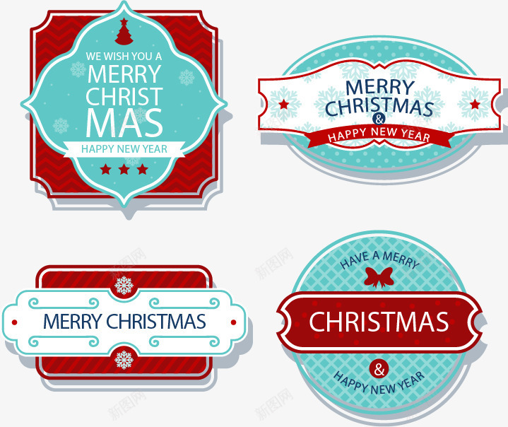 四张圣诞节标签png免抠素材_新图网 https://ixintu.com 圣诞节 新年 标签 矢量免费图片 红色 节日