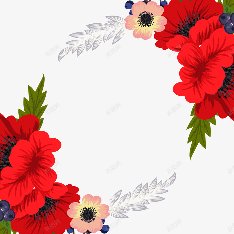 鲜花边框png免抠素材_新图网 https://ixintu.com PNG免抠图下载 封面 红花绿叶 花框 装饰 边框