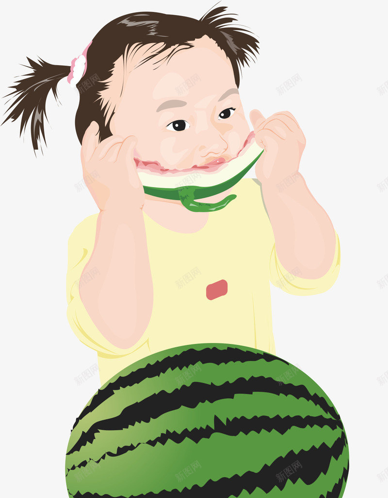 吃西瓜的小女孩png免抠素材_新图网 https://ixintu.com 人物 卡通 吃东西的人 女孩 西瓜