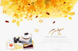 休闲画韩国秋天树叶咖啡背景高清图片