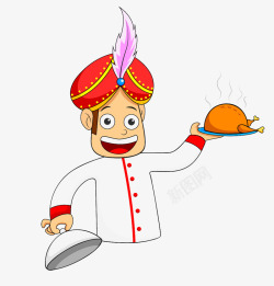 阿拉伯厨师端着烤鸡的阿拉伯厨师高清图片