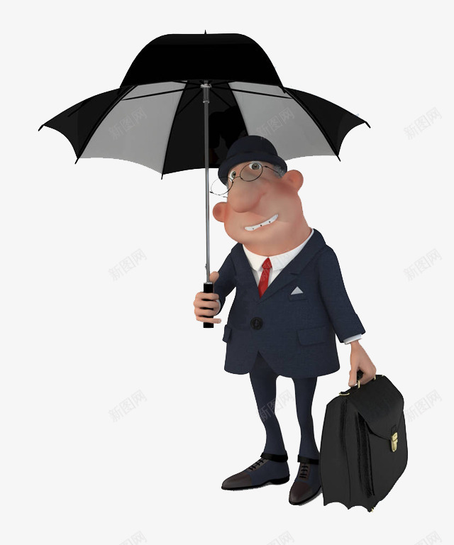 一个打伞的人png免抠素材_新图网 https://ixintu.com 上班族 公文包 卡通手绘 西装革履 雨伞 领带