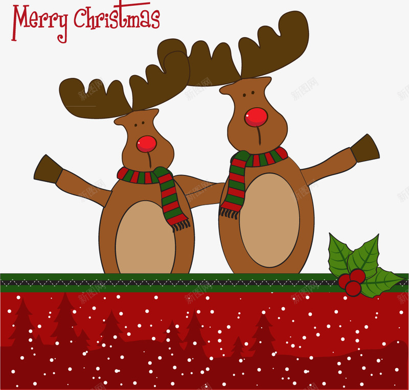 两只驯鹿png免抠素材_新图网 https://ixintu.com 圣诞节 贺卡封面