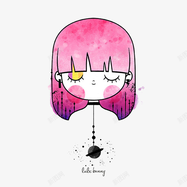 水彩紫发女孩头像psd免抠素材_新图网 https://ixintu.com 创意插画设计 卡通贺卡封面 手绘插画