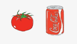 可口可乐插画西红柿与可口可乐高清图片