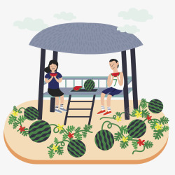 西瓜地卡通吃西瓜的人图高清图片
