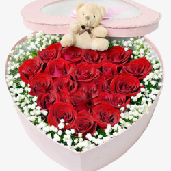 红色鲜花玫瑰花小熊礼盒素材