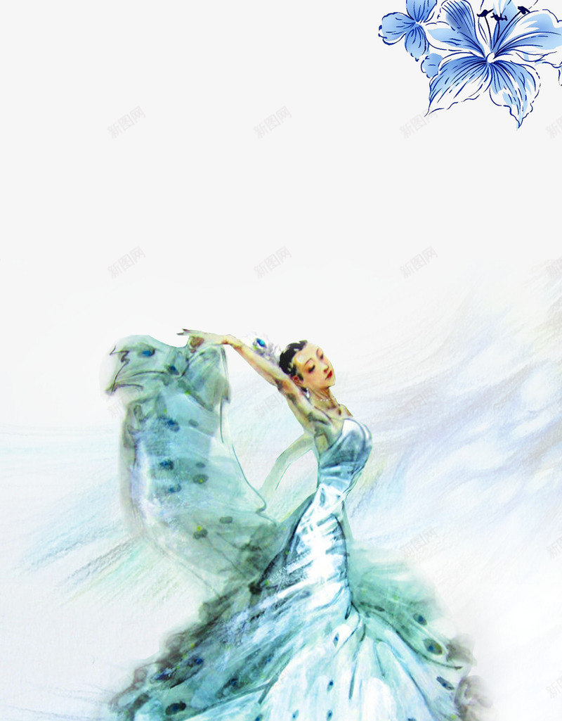 com 孔雀舞 彩色手绘 海报