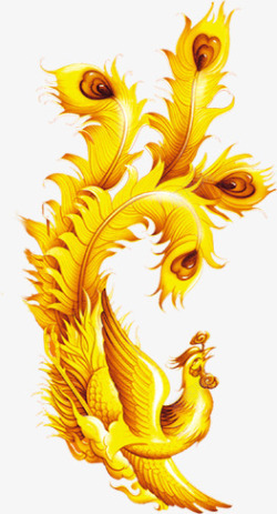 手绘黄色中国风羽毛素材