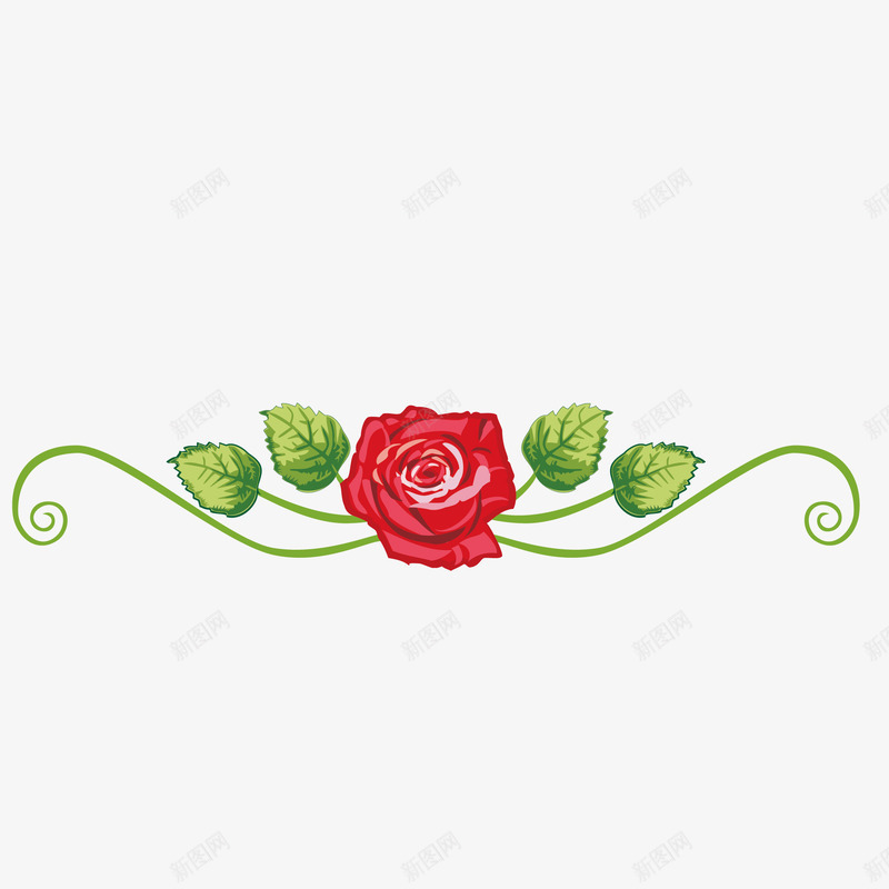 手绘红色玫瑰花边png免抠素材_新图网 https://ixintu.com 一朵红色玫瑰 印花图案 植物花卉 绿叶 花边 装饰花边 贴纸图案
