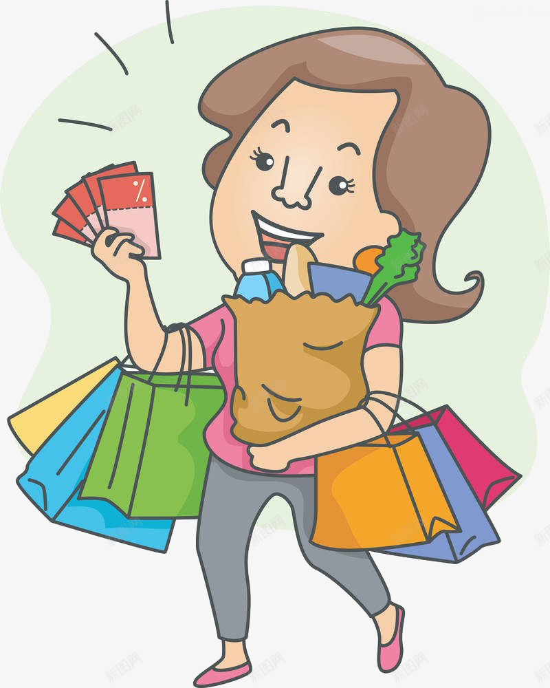 提包提袋子的女士png免抠素材_新图网 https://ixintu.com 卡通手绘 拎 拎东西 拿着 挎着 提东西 提包 提袋子 提起来 购物
