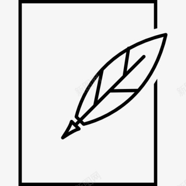 羽毛笔和纸的轮廓图标图标