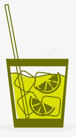 卡通绿茶冰镇饮料果汁矢量图素材