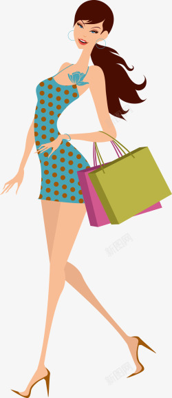 少女用购物袋购物的时尚美女图高清图片
