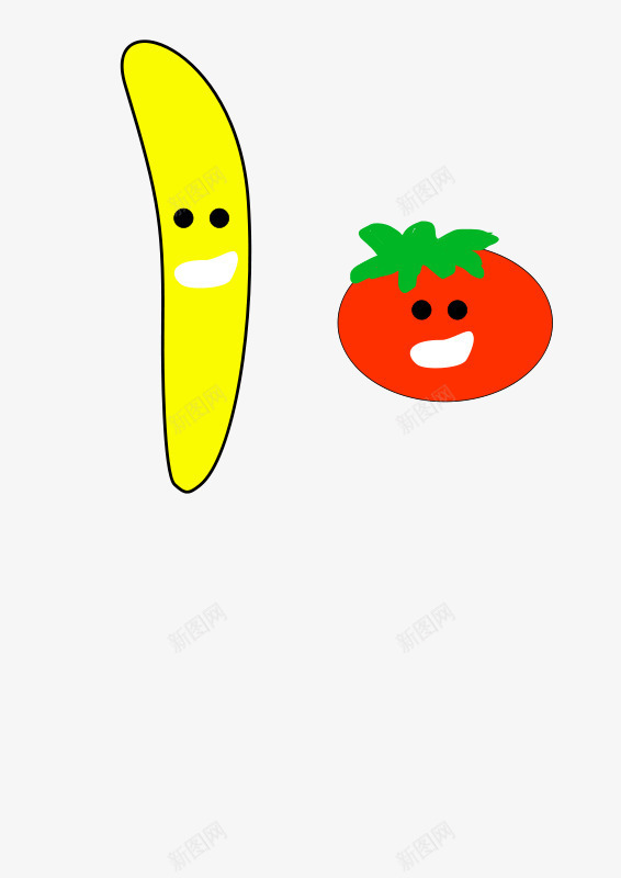 黄色的卡通香蕉和西红柿png免抠素材_新图网 https://ixintu.com 卡通 西红柿 香蕉 黄色 黄色卡通