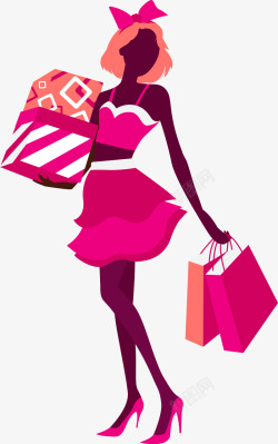 少女购物袋抱着礼物盒的时尚女人高清图片