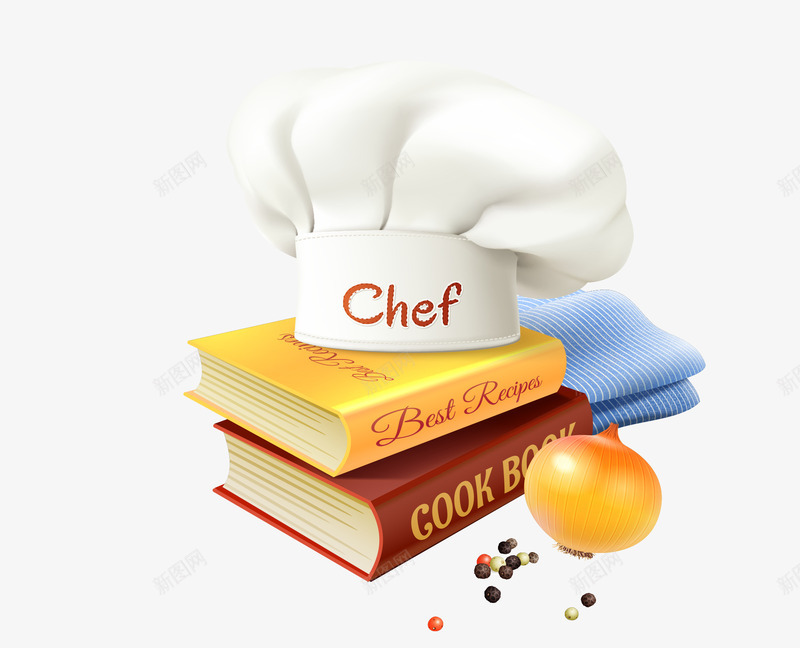 厨师帽和食谱png免抠素材_新图网 https://ixintu.com 卡通 厨师帽 手绘 洋葱 西餐 食谱