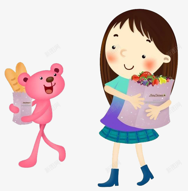 抱着东西的女生png免抠素材_新图网 https://ixintu.com 卡通 卡通人物 可爱 女生 抱东西 甜蜜 糖果 购物