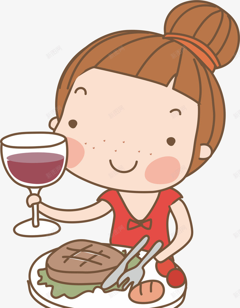 喝酒的女孩png免抠素材_新图网 https://ixintu.com 卡通人物 喝酒的人 小女孩 红酒 西餐
