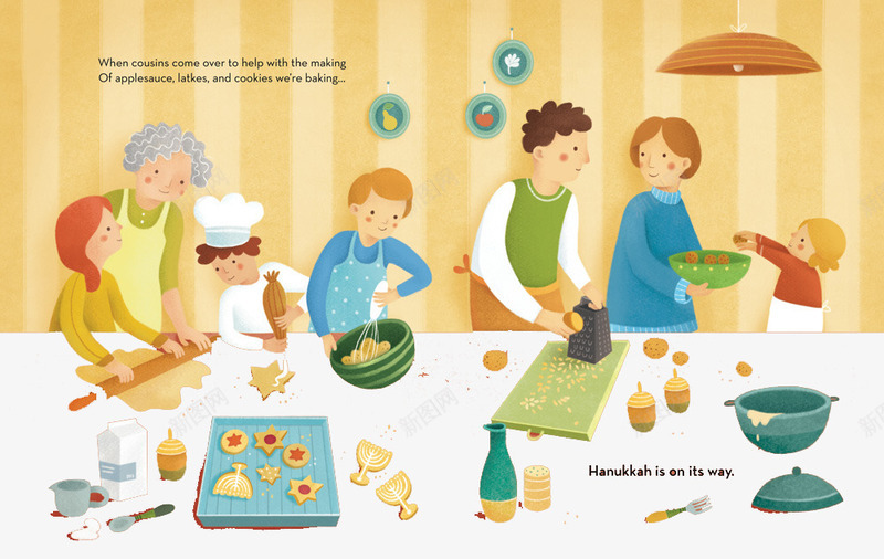 全家人一起做饼干png免抠素材_新图网 https://ixintu.com 创意设计 卡片封面 手绘插画