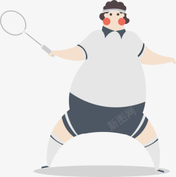 手拿球拍打羽毛球的肥胖男人高清图片