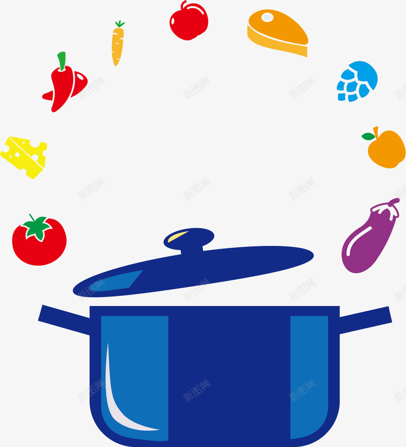 蔬菜和锅png免抠素材_新图网 https://ixintu.com 卡通画 厨具 茄子 西红柿 辣椒