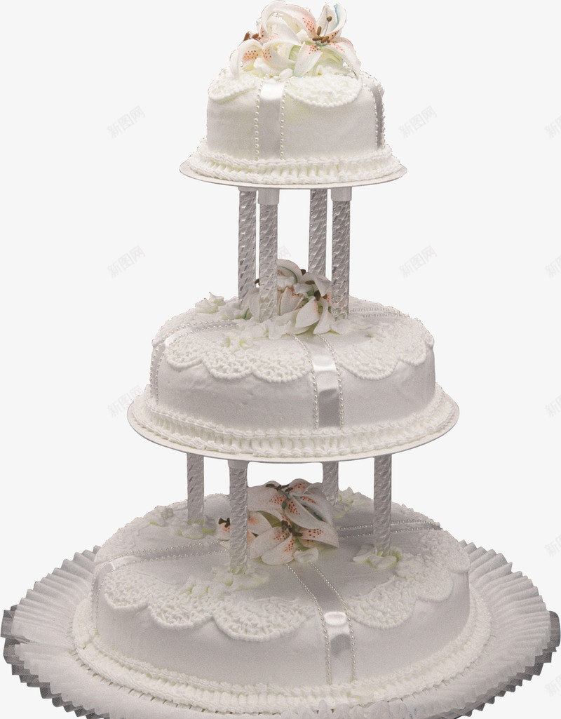 三层支架型婚礼蛋糕png免抠素材_新图网 https://ixintu.com 三层 婚礼蛋糕 嵌花风格 带有支架的 浪漫婚礼 白色