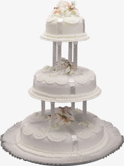 嵌花墙裙三层支架型婚礼蛋糕高清图片
