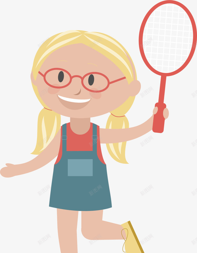 拿着球拍的可爱女孩png免抠素材_新图网 https://ixintu.com 可爱女孩 开心 打羽毛球 拿着球拍 玩耍 金发女孩