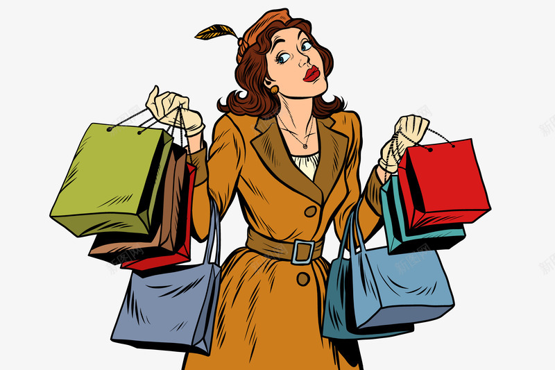 购物袋女人png免抠素材_新图网 https://ixintu.com 女人 帽子 手绘 简图 红色的 羽毛 购物 购物袋