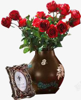 红色玫瑰花瓶复古七夕素材