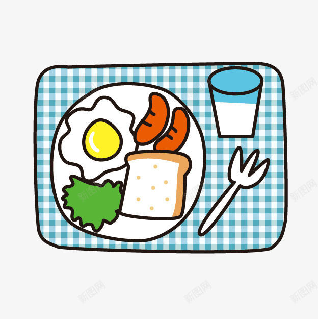 卡通手绘早餐png免抠素材_新图网 https://ixintu.com 卡通早餐 煎蛋 牛奶 营养早餐 西式早餐 面包 香肠